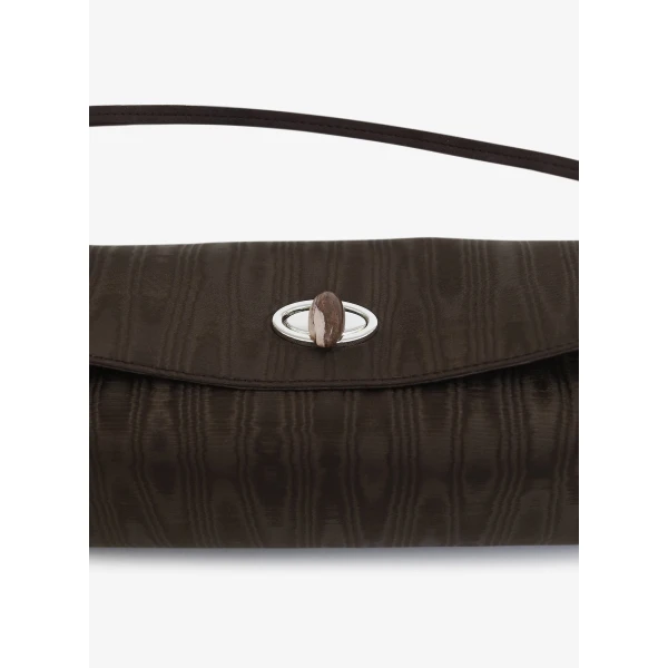 Christopher Esber Doba Quartz Turnlock Moire Shoulder Bag in Carob | Shoulder & Crossbody Bags | Coveti