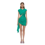 Christopher Esber Droplet Crystal Clasp Draped Tank Dress in Malachite | Mini Dresses | Coveti
