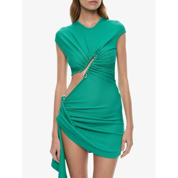 Christopher Esber Droplet Crystal Clasp Draped Tank Dress in Malachite | Mini Dresses | Coveti