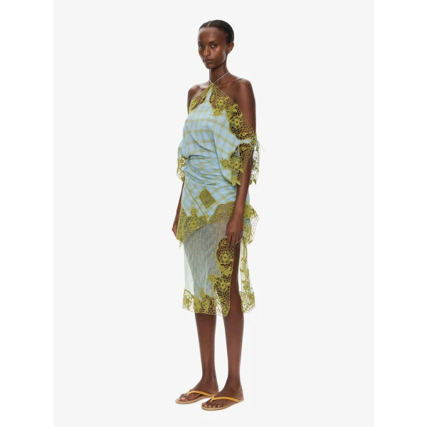 Christopher Esber Embroidered Handkerchief Envelope Dress in Sky Caper Check | Midi Dresses | Coveti