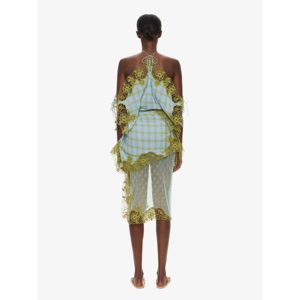 Christopher Esber Embroidered Handkerchief Envelope Dress in Sky Caper Check | Midi Dresses | Coveti