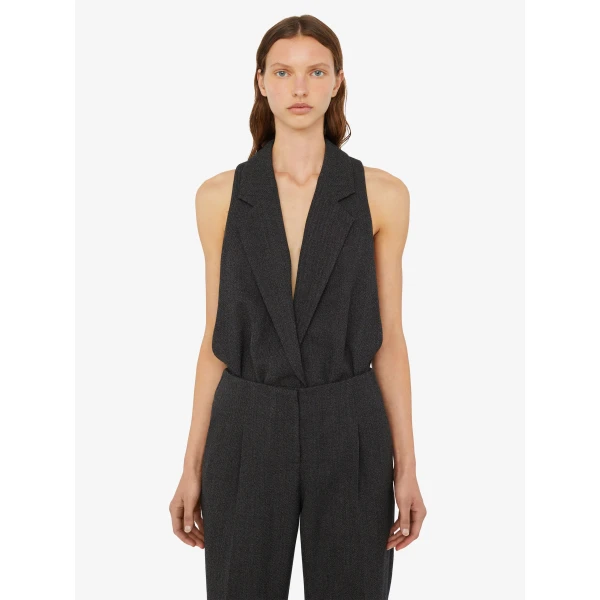 Christopher Esber Facile Tailored Twill Bodysuit in Speckled Black | Bodysuit | Coveti