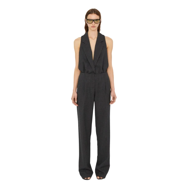 Facile Tailored Twill Bodysuit in Speckled Black