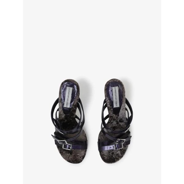 Christopher Esber Fasten Crinkled Heel in Amethyst Enamel | Heels | Coveti