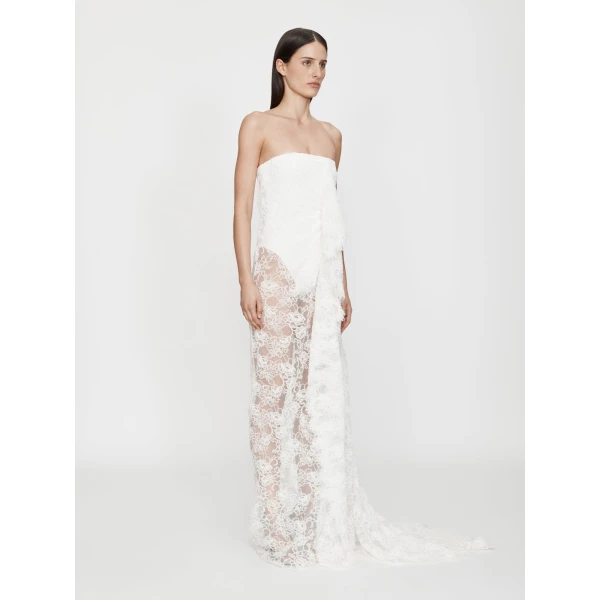 Christopher Esber Floating Lace Strapless Gown in White | Evening Gowns | Coveti
