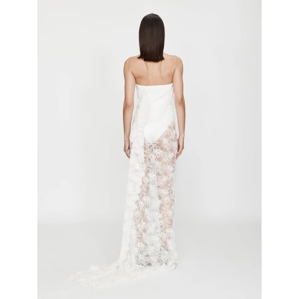 Christopher Esber Floating Lace Strapless Gown in White | Evening Gowns | Coveti