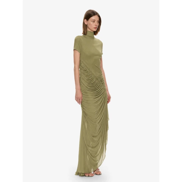 Christopher Esber Fusion Ruched Ripple Dress in Fennel | Maxi Dresses | Coveti