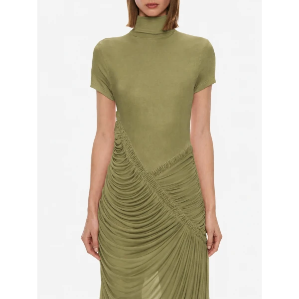 Christopher Esber Fusion Ruched Ripple Dress in Fennel | Maxi Dresses | Coveti