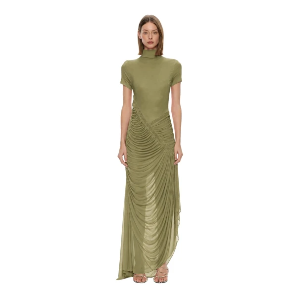Christopher Esber Fusion Ruched Ripple Dress in Fennel | Maxi Dresses | Coveti