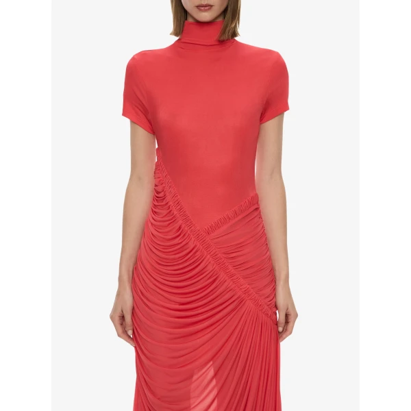 Christopher Esber Fusion Ruched Ripple Dress in Watermelon | Maxi Dresses | Coveti