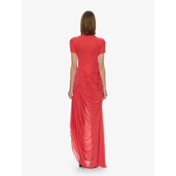 Christopher Esber Fusion Ruched Ripple Dress in Watermelon | Maxi Dresses | Coveti