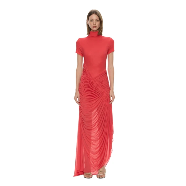 Fusion Ruched Ripple Dress in Watermelon