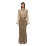 Christopher Esber Gilded Chevron Lace Skirt in Golden Khaki | Skirts | Coveti