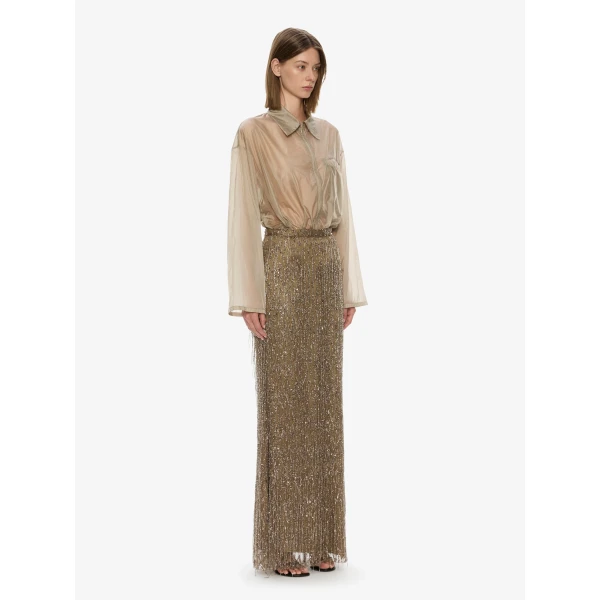Christopher Esber Gilded Chevron Lace Skirt in Golden Khaki | Skirts | Coveti