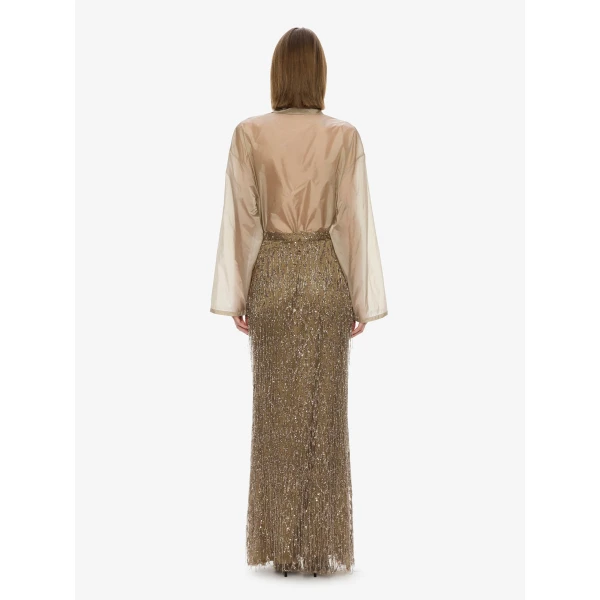 Christopher Esber Gilded Chevron Lace Skirt in Golden Khaki | Skirts | Coveti