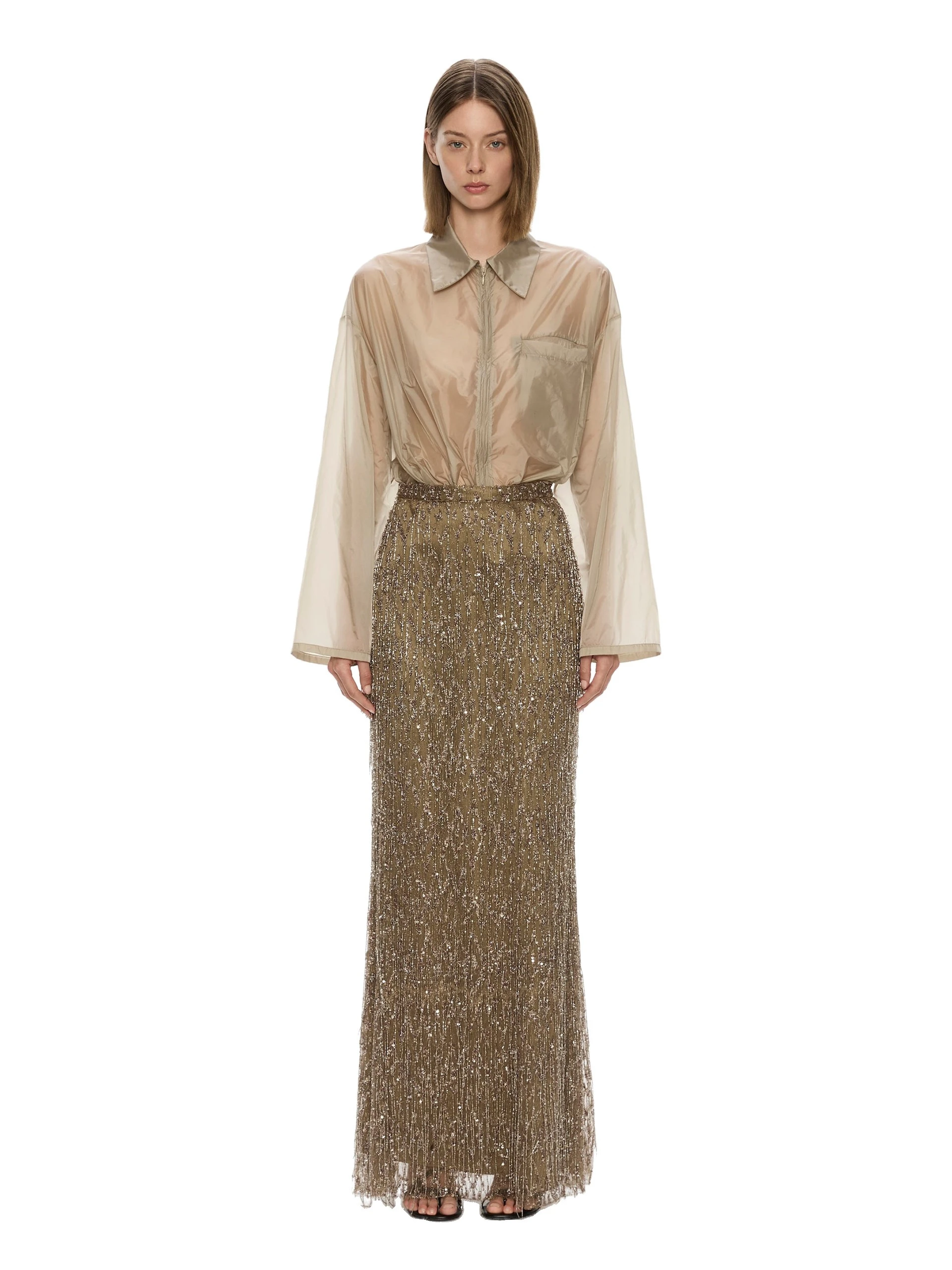 Christopher Esber Gilded Chevron Lace Skirt in Golden Khaki Christopher Esber Gilded Chevron Lace Skirt in Golden Khaki | Skirts | Coveti