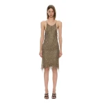 Christopher Esber Gilded Chevron Lace Tank Dress in Bronzed Khaki | Midi Dresses | Coveti