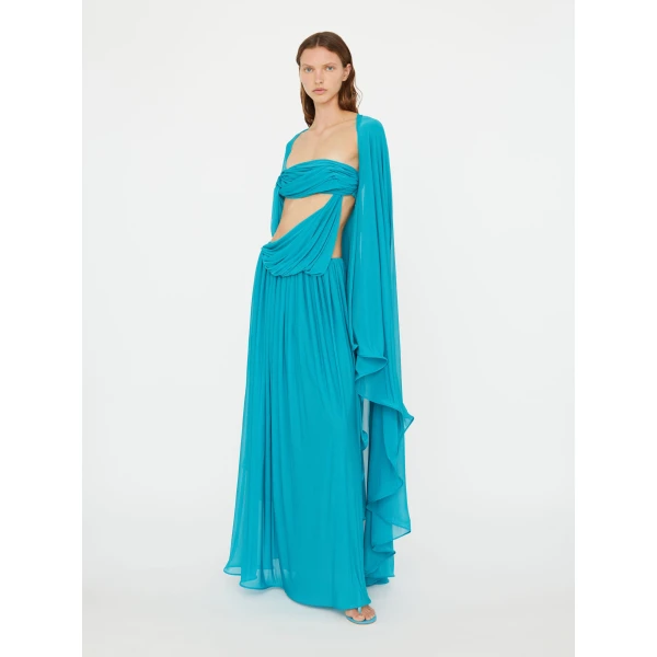 Christopher Esber Gyre Suspended Stream Jersey Dress in Teal | Maxi Dresses | Coveti