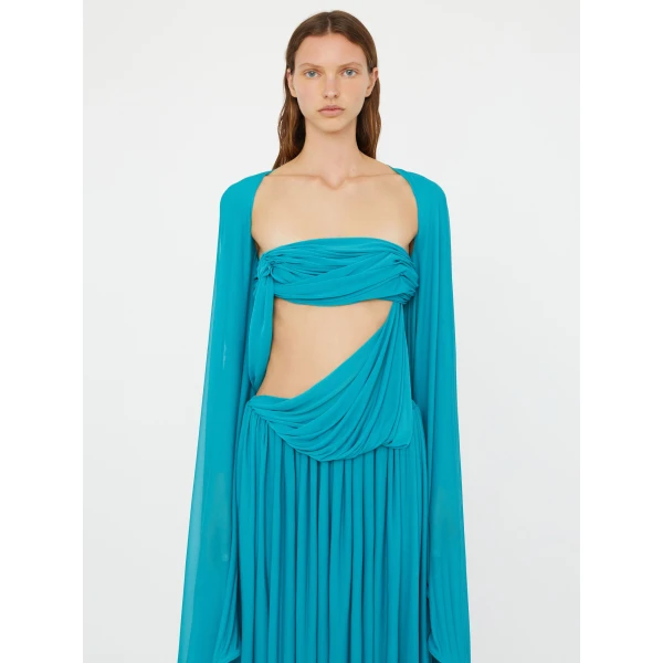 Christopher Esber Gyre Suspended Stream Jersey Dress in Teal | Maxi Dresses | Coveti