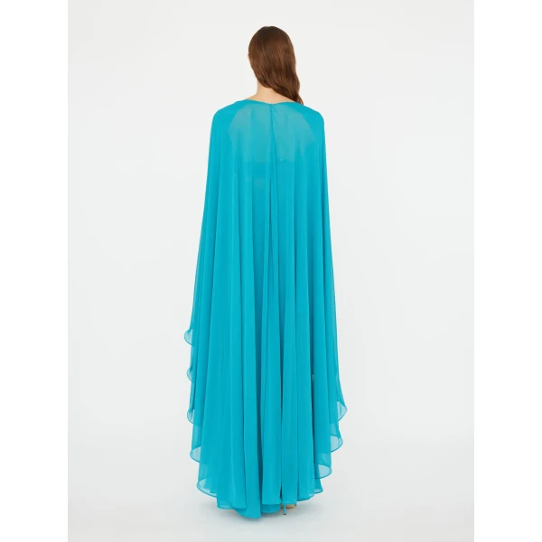 Christopher Esber Gyre Suspended Stream Jersey Dress in Teal | Maxi Dresses | Coveti