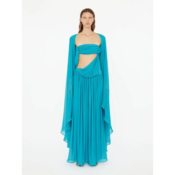 Christopher Esber Gyre Suspended Stream Jersey Dress in Teal | Maxi Dresses | Coveti