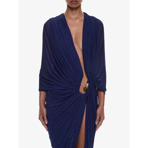 Christopher Esber Helix Crystal Draped Dress in Ink | Maxi Dresses | Coveti