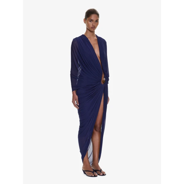 Christopher Esber Helix Crystal Draped Dress in Ink | Maxi Dresses | Coveti