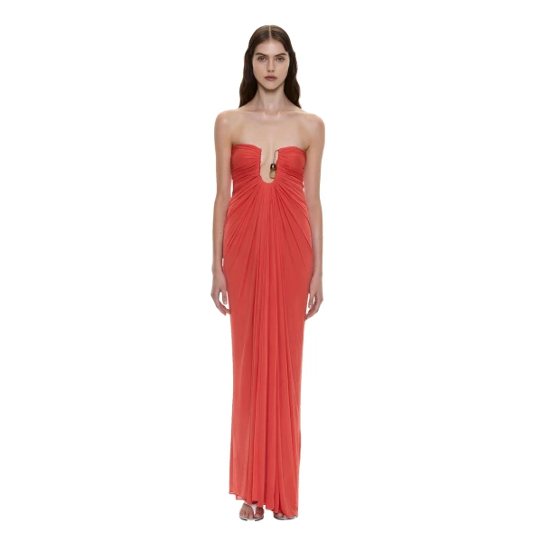 Christopher Esber Helix Crystal Strapless Gown in Paprika | Evening Gowns | Coveti