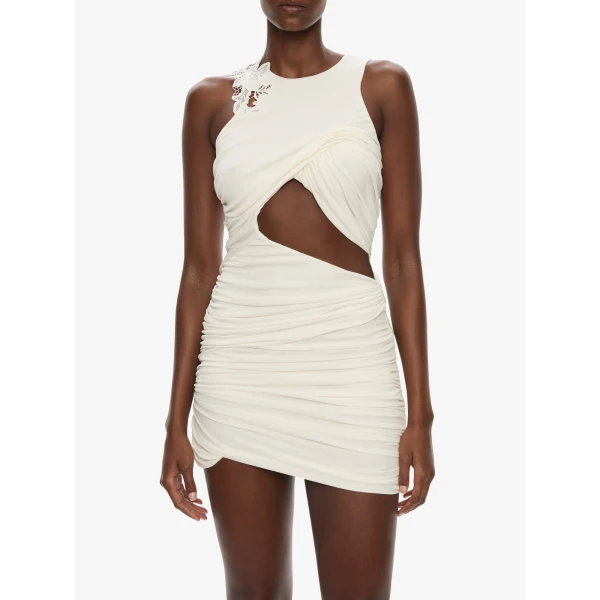Christopher Esber Hibiscus Embroidered Fold Up Mini Dress in White | Mini Dresses | Coveti