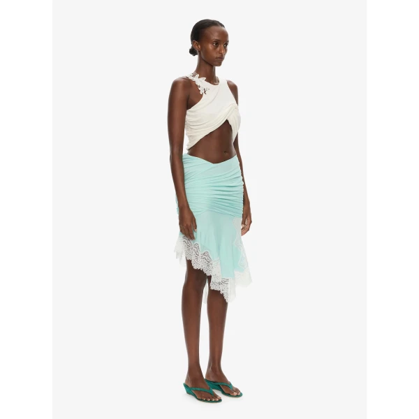 Christopher Esber Incline Gathered Skirt in Mystic Mint White | Skirts | Coveti