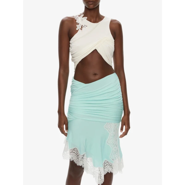 Christopher Esber Incline Gathered Skirt in Mystic Mint White | Skirts | Coveti