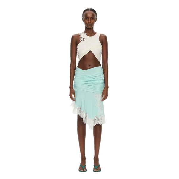Christopher Esber Incline Gathered Skirt in Mystic Mint White | Skirts | Coveti