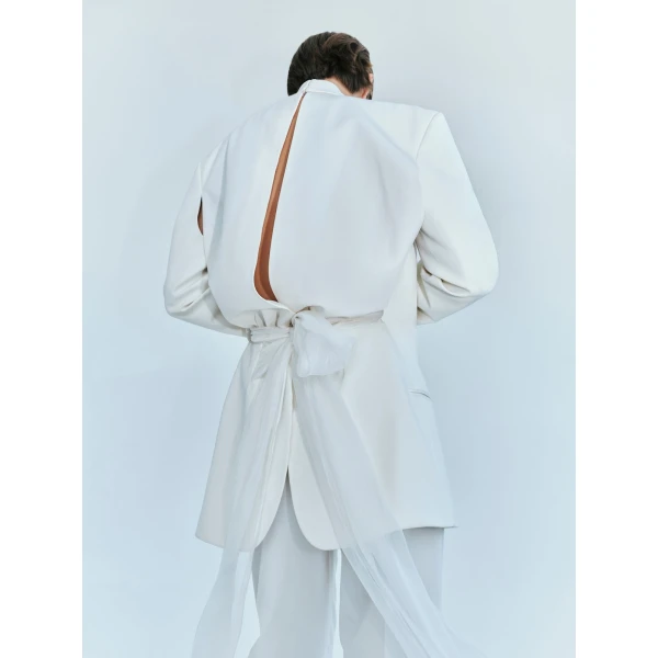 Christopher Esber Intimate Bow Back Twill Blazer in White | Dresses | Coveti