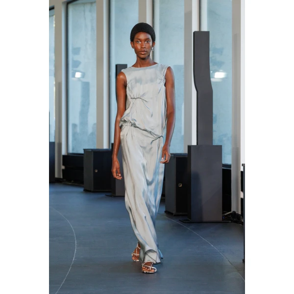 Christopher Esber Kacere Bikini Tuck Column Tank Dress in Washed Slate | Maxi Dresses | Coveti