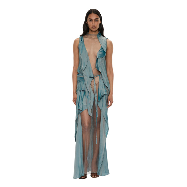 Kacere Towel Drape Column Skirt in Washed Green