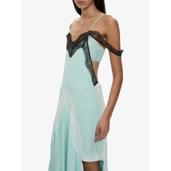 Christopher Esber Keira Split Lace Cutaway Dress in Mystic Mint Multi | Maxi Dresses | Coveti
