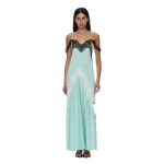 Christopher Esber Keira Split Lace Cutaway Dress in Mystic Mint Multi | Maxi Dresses | Coveti