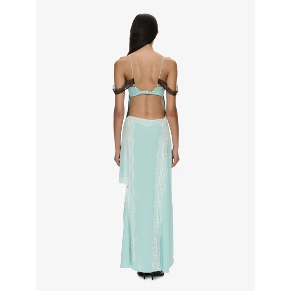 Christopher Esber Keira Split Lace Cutaway Dress in Mystic Mint Multi | Maxi Dresses | Coveti