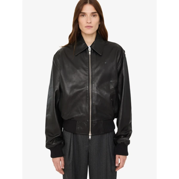 Christopher Esber Leather Flight Bomber in Black | Leather Jackets | Coveti