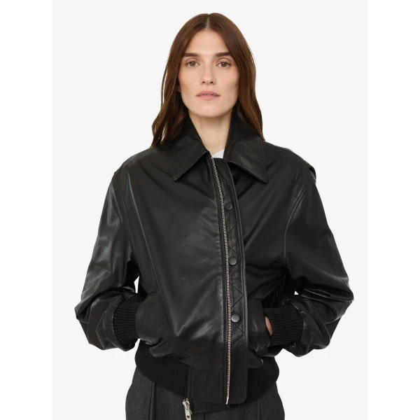 Christopher Esber Leather Flight Bomber in Black | Leather Jackets | Coveti