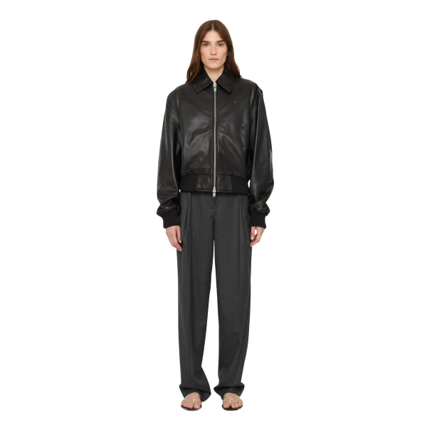 Leather Flight Bomber in Black
