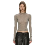 Christopher Esber Lenny Cashmere Long Sleeve Knit Top in Grey Marle | Sweaters | Coveti