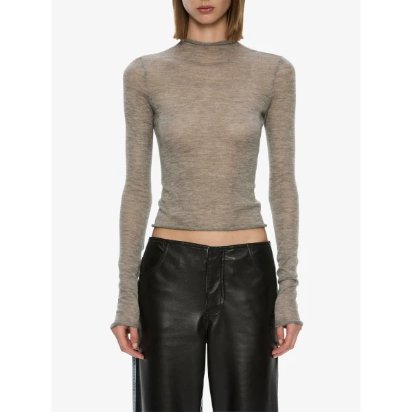 Christopher Esber Lenny Cashmere Long Sleeve Knit Top in Grey Marle | Sweaters | Coveti