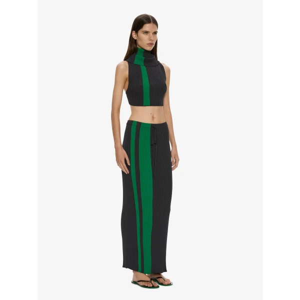 Christopher Esber Mach Stripe Tie Skirt in Rallye Green Black | Skirts | Coveti