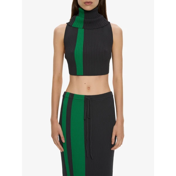Christopher Esber Mach Stripe Tie Skirt in Rallye Green Black | Skirts | Coveti