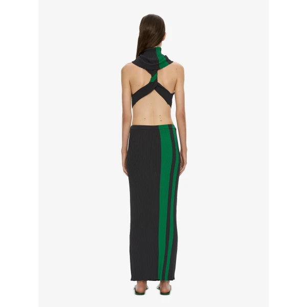 Christopher Esber Mach Stripe Tie Skirt in Rallye Green Black | Skirts | Coveti