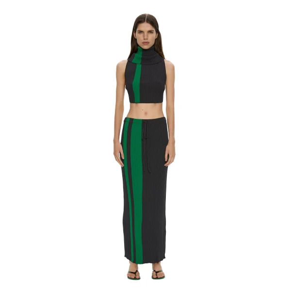 Mach Stripe Tie Skirt in Rallye Green Black