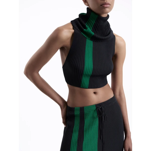 Christopher Esber Mach Stripe Turtleneck Crop in Rallye Green Black | Tops | Coveti