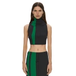 Christopher Esber Mach Stripe Turtleneck Crop in Rallye Green Black | Tops | Coveti