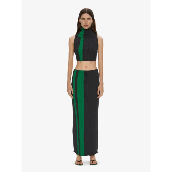 Christopher Esber Mach Stripe Turtleneck Crop in Rallye Green Black | Tops | Coveti